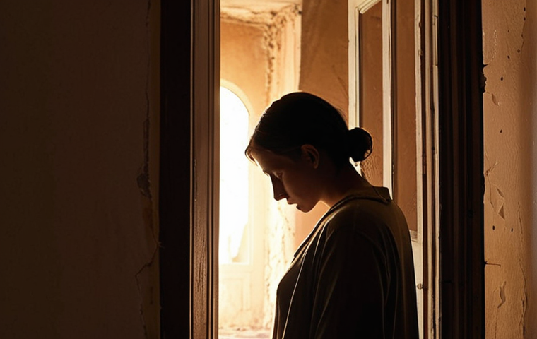 **Image Prompt 1:** A person stands in a softly lit, somewhat diffused indoor space, their back slightly turned, looking towards a muted window. The air around them shimmers with abstract, fractured light, symbolizing invisible psychological wounds and the silent struggle after trauma. A subtle, warm glow emanates from a distant, open doorway, representing the courage to acknowledge pain and the first step towards seeking professional help. The mood is introspective yet hopeful, with delicate Italian architectural details in the background.