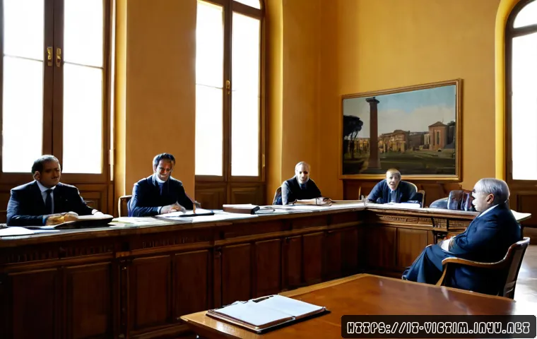 범죄 피해자 지원을 위한 국회 입법 동향 - Photorealistic editorial scene inside the Italian Chamber of Deputies in Rome, a diverse group of le...